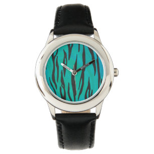 Tiger Black and Teal Print Armbandsur
