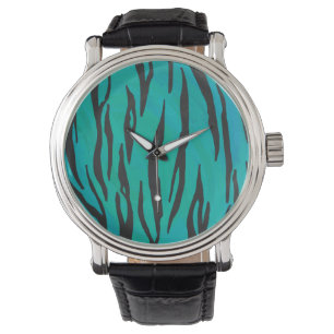 Tiger Black and Teal Print Armbandsur