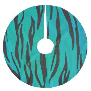 Tiger Black and Teal Print Julgransmatta Borstad Polyester