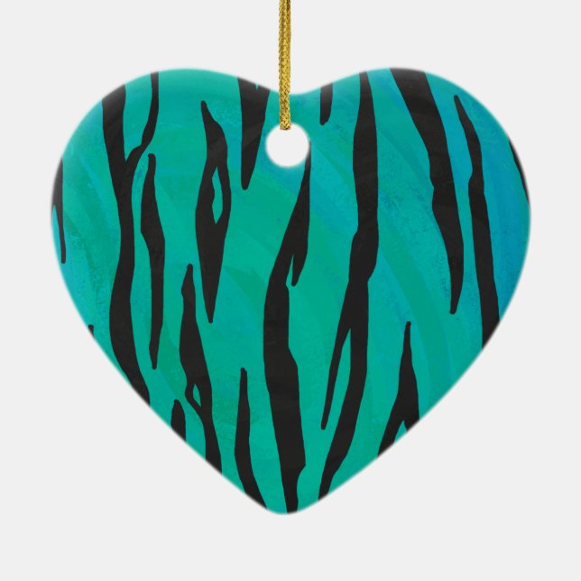 Tiger Black and Teal Print Julgransprydnad Keramik (Baksidan)
