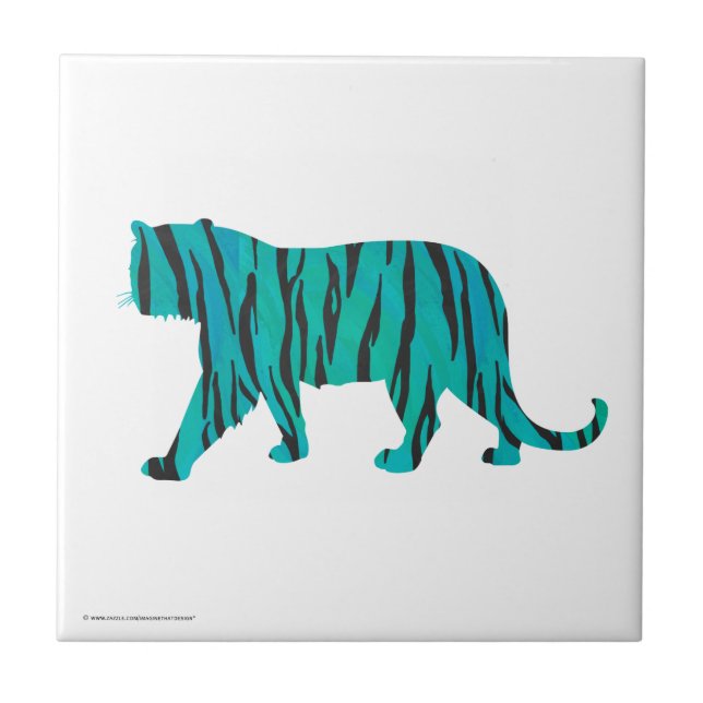Tiger Black and Teal Print Kakelplatta (Framsidan)