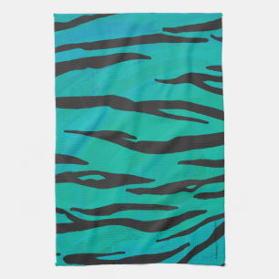 Tiger Black and Teal Print Kökshandduk