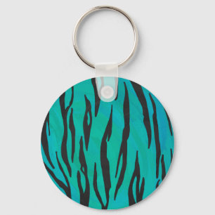 Tiger Black and Teal Print Nyckelring