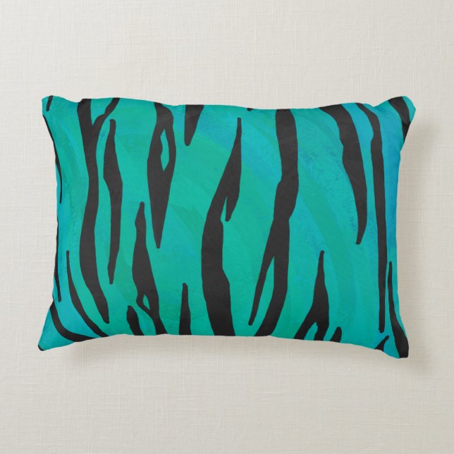 Tiger Black and Teal Print Prydnadskudde (Baksidan)