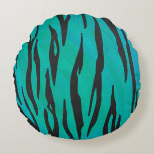 Tiger Black and Teal Print Rund Kudde