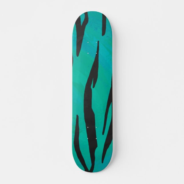 Tiger Black and Teal Print Skateboard Bräda 21,5 Cm (Framsida)