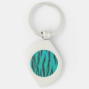 Tiger Black and Teal Print Swirl Silverfärgad Nyckelring