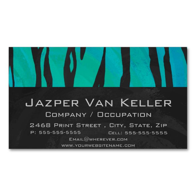 Tiger Black and Teal Print Visitkortmagnet (Framsida)