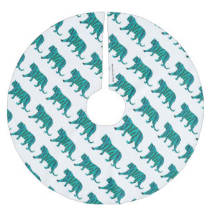 Tiger Black and Teal Silhouettes Julgransmatta Borstad Polyester