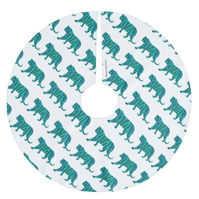 Tiger Black and Teal Silhouettes Julgransmatta Borstad Polyester (Framsidan)