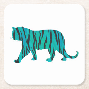 Tiger Black and Teal Silhouettes Underlägg Papper Kvadrat
