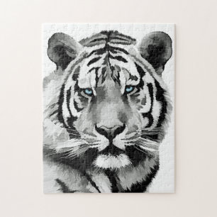 Tiger Black and White Blue öga Pussel