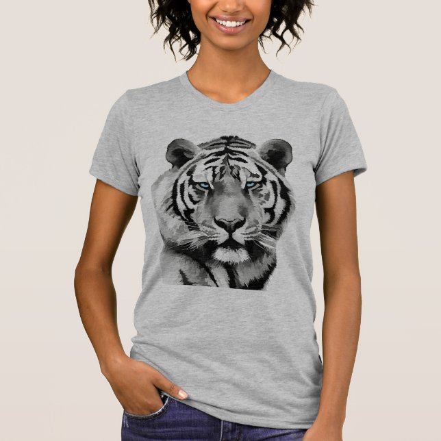 Tiger Black and White Blue öga Tee Shirt (Framsida)