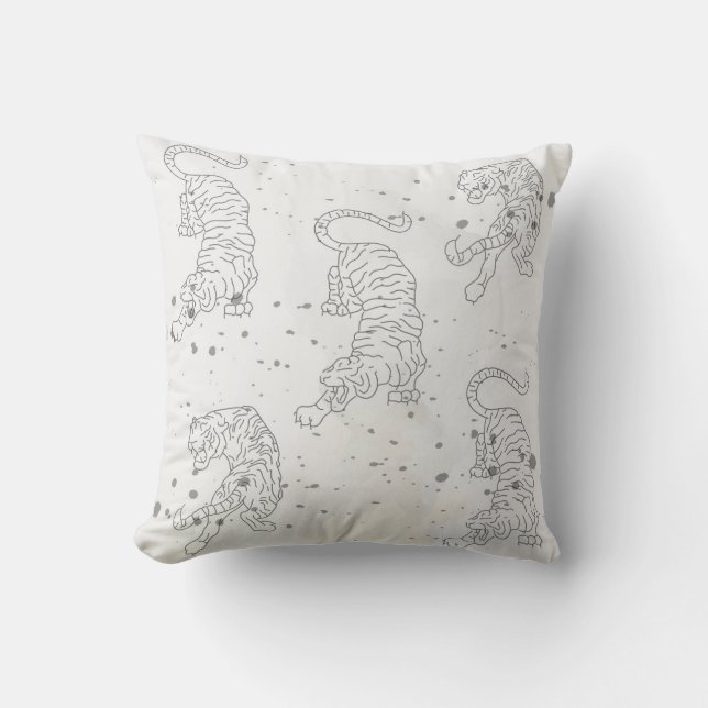 Tiger black and white pattern Throw Pillow Kudde (Framsida)