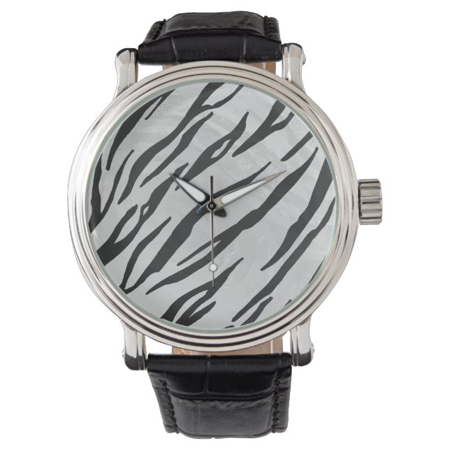 Tiger Black and White Print Armbandsur (Framsida)