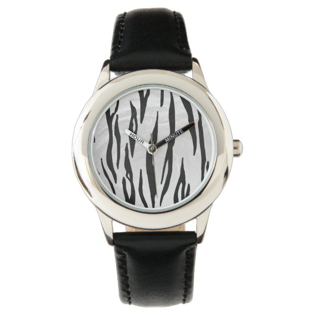 Tiger Black and White Print Armbandsur (Framsida)