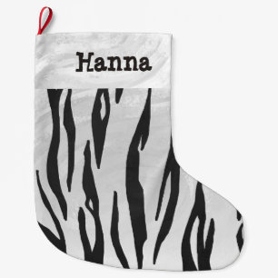 Tiger Black and White Print Stor Julstrumpa