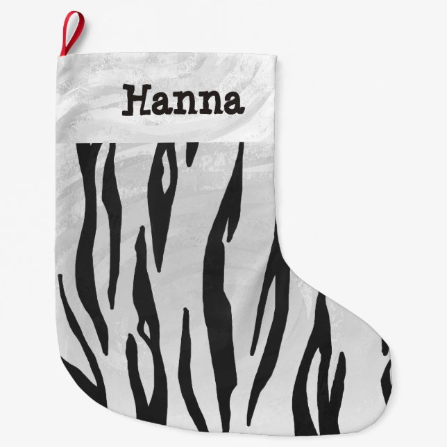 Tiger Black and White Print Stor Julstrumpa (Framsidan)