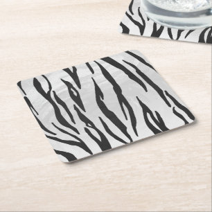 Tiger Black and White Print Underlägg Papper Kvadrat