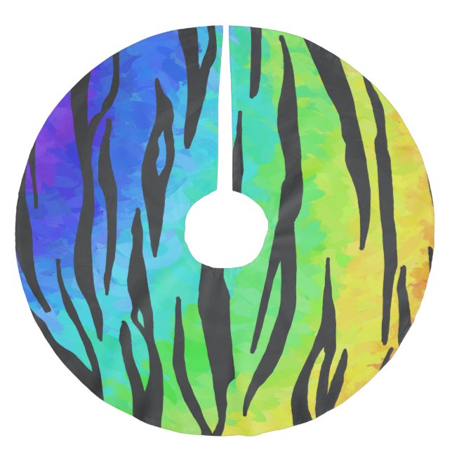 Tiger Black och Rainbow Saker Julgransmatta Borstad Polyester (Framsidan)