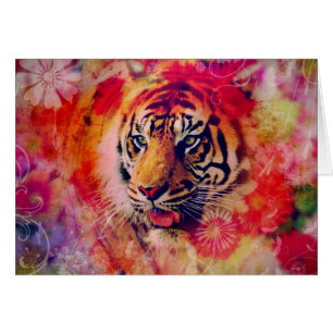 Tiger Blommigt Digital Art Hälsningskort