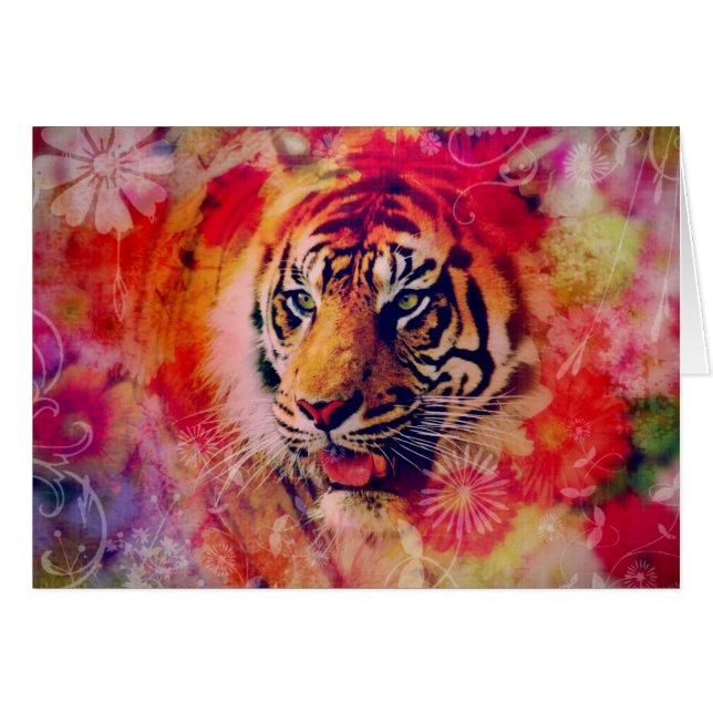 Tiger Blommigt Digital Art Hälsningskort (Framsidan Horizontal)