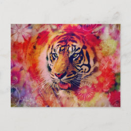 Tiger Blommigt Digital Art Vykort