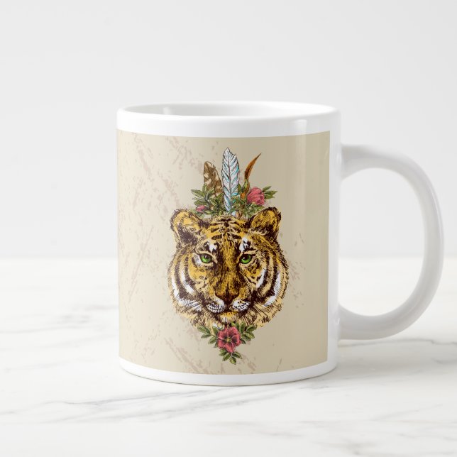 Tiger Boho Stil Porträtt Jumbo Mugg (Höger)