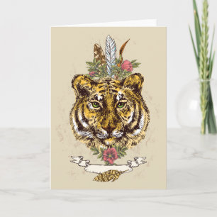 Tiger Boho Stil Porträtt Kort