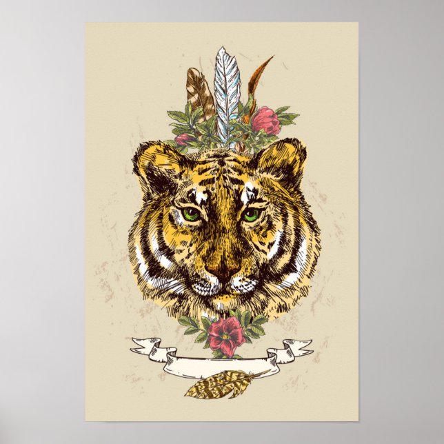 Tiger Boho Stil Porträtt Poster (Framsidan)