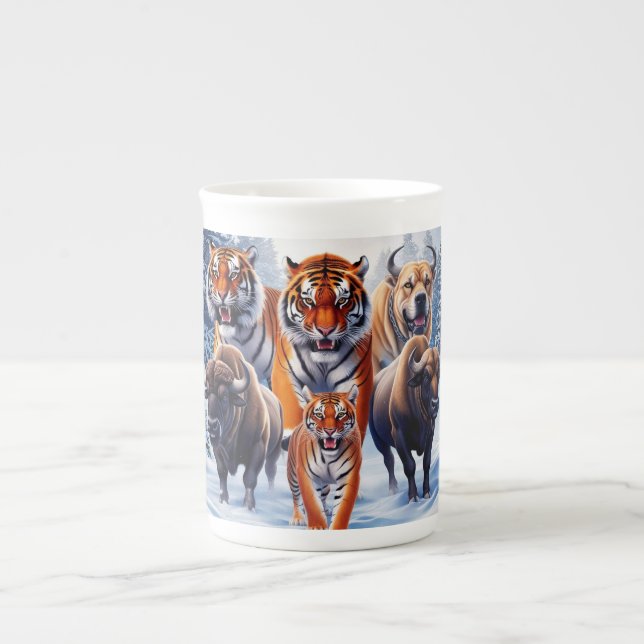 Tiger Buffalo Hund utomhus Benporslin Mugg (Framsidan)