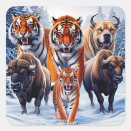 Tiger Buffalo Hund utomhus Fyrkantigt Klistermärke