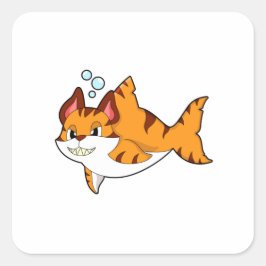 Tiger cat as Shark in Vatten.PNG Fyrkantigt Klistermärke