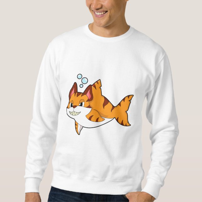 Tiger cat as Shark in Vatten.PNG Lång Ärmad Tröja (Framsida)