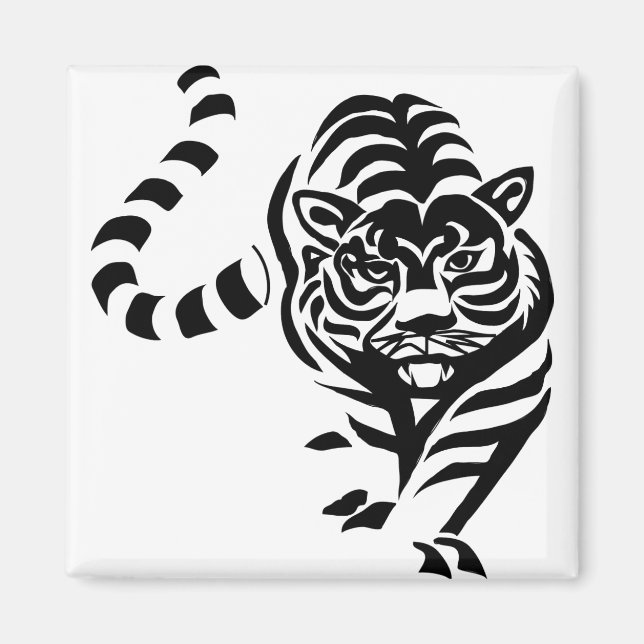 Tiger Cat Big Black White Rand Prowl Walk Magnet (Framsidan)