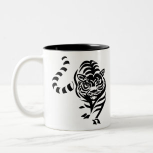Tiger Cat Big Black White Rand Prowl Walk Två-Tonad Mugg