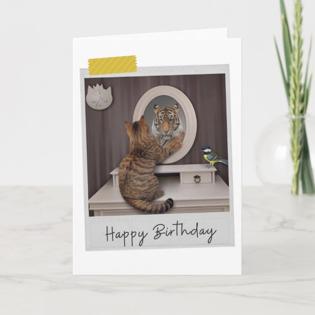 Tiger Cat Funny Birthday Card Kort (Framsida)