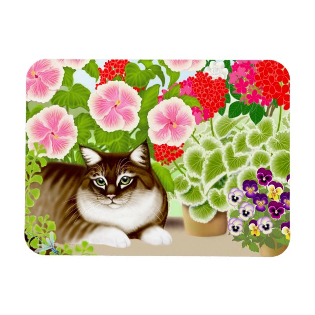 Tiger Cat i Patio Jungle Premium Magnet (Horisontell)