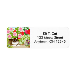 Tiger Cat in Garden Label Returadress Etikett