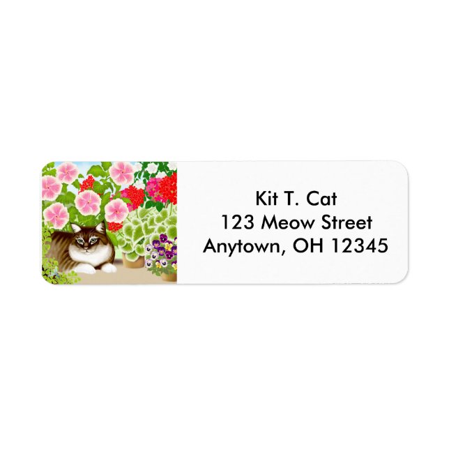 Tiger Cat in Garden Label Returadress Etikett (Framsidan)