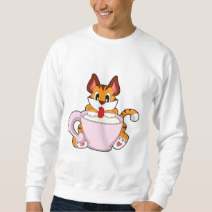 Tiger cat med Kopp i Mjölk.PNG Lång Ärmad Tröja