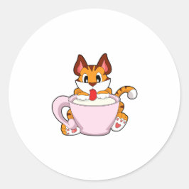 Tiger cat med Kopp i Mjölk.PNG Runt Klistermärke