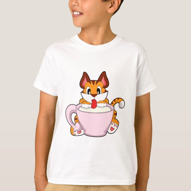 Tiger cat med Kopp i Mjölk.PNG T Shirt (Framsida)