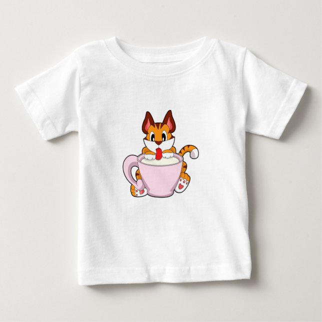 Tiger cat med Kopp i Mjölk.PNG T Shirt (Framsida)