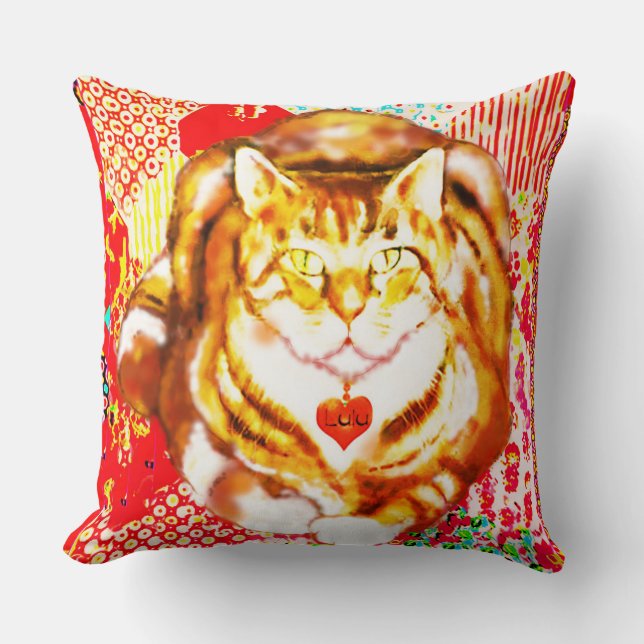 Tiger Cat Red Decorative Design Background Kudde (Framsida)