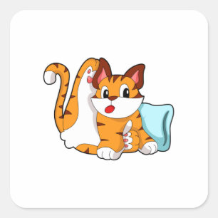 Tiger cat with Pillow Fyrkantigt Klistermärke