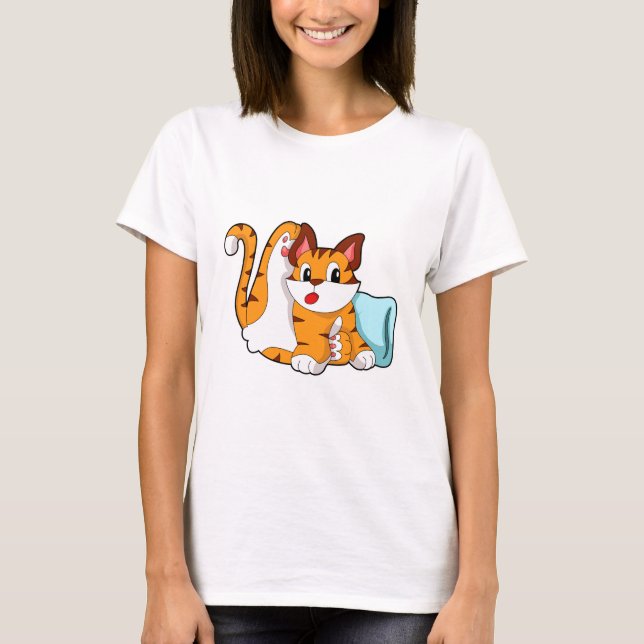 Tiger cat with Pillow T Shirt (Framsida)