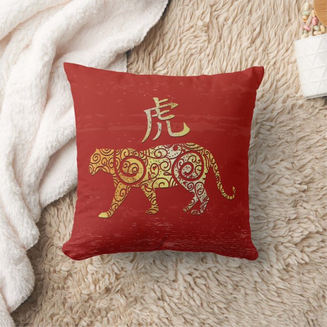 Tiger China Zodiac Horoscope Constellation Sign Kudde (Filt)