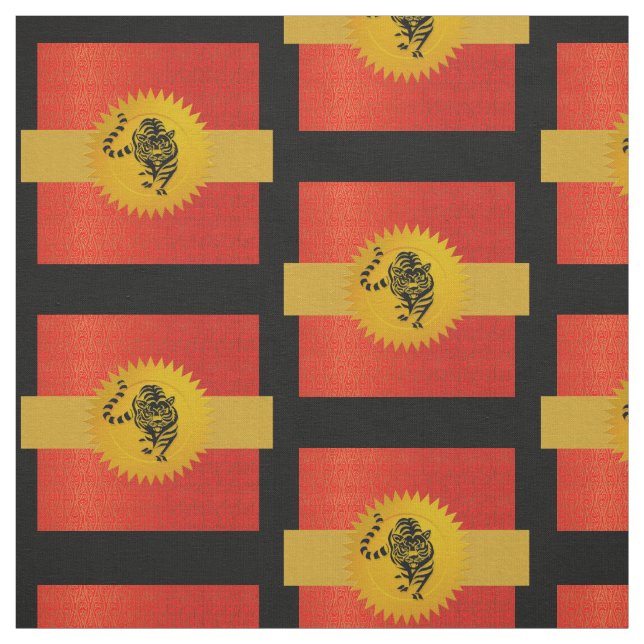 Tiger China Zodiac | Röd, Guld och svart Tyg (Provkarta)