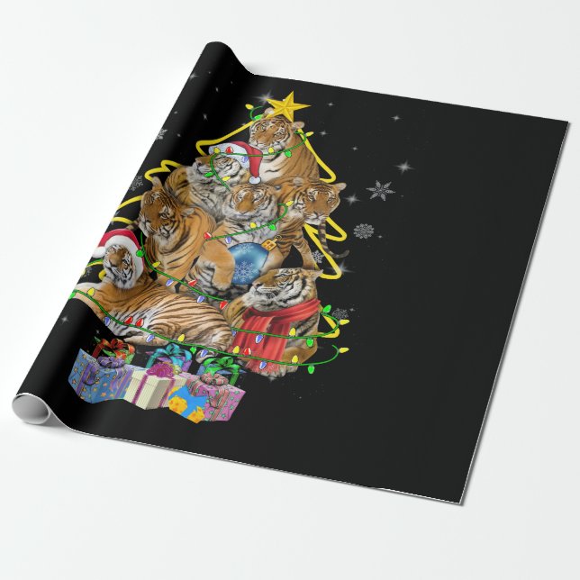 Tiger Christmas Tree Snow Funny Tiger Xmas Gift Presentpapper (Utrullad)